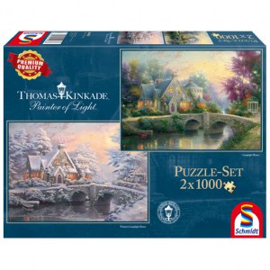 Puzzle Thomas Kinkade: Lamplight Manor / Winter at Lamplight Manor - 2 x 1000 pz - Schmidt 59468 